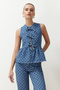 Blue Front Tie Patterned Fitted Denim Vest Twoss24Ye00047 - 3