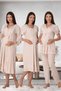 Women's Beige Waist Adjustable Lacy Cotton Maternity Maternity Dressing Gown Pajama Set Nightgown Set of 4 - 2