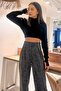 Black Women's Winter Snowflake Patterned Waist Velcro Palazzo Trousers - 2