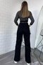 Black High Waist Slit Detailed Wide Leg Women's Jean Trousers - 3