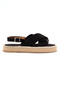 Women's Black Cross-Strapped Ankle Strap Straw Knitwear Sandals - 2