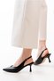 Black Leather Open Back Corner Women's Stiletto Summer Stylish Casual Premium V Model (7 CM) - 3
