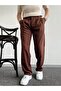 Men's Pleated Baggy Elastic Waist Fabric Pants-Brown(E1010) - 4