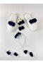 Navy Blue Pearl Stoned Floral Maternity Crown, Slippers, Bandana, Baby Booties Set