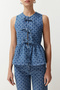 Blue Front Tie Patterned Fitted Denim Vest Twoss24Ye00047 - 5