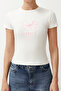 Ekru Kurdele Baskılı Fitted/Vücuda Oturan Fitilli Esnek Örme T-Shirt TWOSS24TS00231 - 5