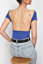 Cobalt Blue Back Low-cut Knitted T-Shirt TEDSS24TS00018 - 2
