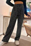 Black Women's Winter Snowflake Patterned Waist Velcro Palazzo Trousers - 4