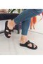 Black Color Genuine Leather Flat Sole Women's Slippers - 5