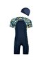 Overalls Short Sleeve Kids Swimmer Swimsuit with Shorts Mateo 8347 Light Navy Blue - 2