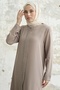 Ferace with Stone Embroidery on the Right Side - Beige - 2