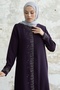 Right Part Stone Embroidered Ferace - Plum - 3