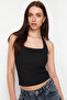Siyah Fitted/Vücuda Oturan Esnek Örme Bluz TWOSS24BZ00492 - 2