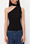 Siyah Choker Yaka Fitted/Vücuda Oturan Esnek Örme Bluz TWOSS24BZ00507 - 4