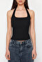 Siyah Fitted/Vücuda Oturan Esnek Örme Bluz TWOSS24BZ00492 - 4