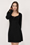 Women's Black Corset Design Gathered Knitted Mini Dress - 2