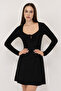 Women's Black Corset Design Gathered Knitted Mini Dress - 5