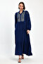 Women's Magnificent Collar Collar and Sleeve Embroidery Detailed Long Viscose Dress