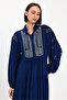 Women's Magnificent Collar Collar and Sleeve Embroidery Detailed Long Viscose Dress - 7