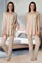 Women's Milk Coffee Colored Lace Summer Cotton Jersey Maternity and Postpartum Robe and Pajama Set - 2
