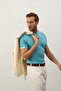Men's Garnished Slim-fit Mold Summer Knitwear T-shirt Aqua - 6