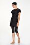 Short Sleeve Lycra Tights Swimsuit Semi Covered Swimsuit 3205 Black - 3