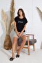 Women's Short Sleeve Black Shorts Set C5T8N6O51