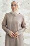 Ferace with Stone Embroidery on the Right Side - Beige - 3