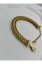 Unisex Double Row Thick Chain Model Gold Colored Steel Bracelet - 5