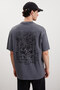 Claston Men's Crew Neck 100% Cotton Gray T-shirt with Print Detail