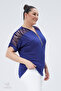 Plus Size New Season Sleeve Transparent Zip Comfort Model Short Sleeve Combed Cotton Tunic T-Shirt - 4