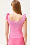 Women's Pink Sleeve Frilly Embroidery Detailed Knitwear Blouse BLZ-19002607 - 5