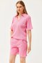 Women's Candy Pink Polo Collar Top Pocket Shorts Ribbed Suit TKM-19000197 - 4
