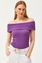Women's Purple Madonna Collar Lycra Blouse BLZ-19002586 - 4