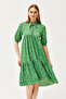 Women's Green Collar Lace-up Piece Dress ELB-19002134 - 4