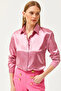 Women's Candy Pink Shiny Satin Surface Woven Shirt GML-19001195