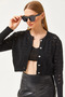 Women's Black Inner Bustier Top Openwork Cardigan Knitwear Set TKM-19000287