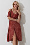 Women's Brick Rope Strap Frilly Front Floral Patterned Woven Dress Alc-X11743 - 2