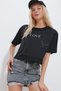 Women's Black Crew Neck Love Printed Jewelled Crop T-Shirt ALC-X11967 - 2