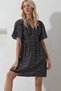 Women's Black V-Neck Short Sleeve Floral Print Skirt Flounced Woven Dress Alc-X11742 - 2
