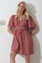 Women's Cinnamon V-Neck Short Sleeve Floral Print Skirt Flounced Woven Dress Alc-X11742 - 3