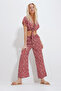 Women's Cinnamon Patterned Tied Crop Blouse and Pocket Trousers Bottom Top Woven Set Alc-X11745 - 5