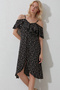 Women's Black Rope Strap Frilly Front Floral Patterned Woven Dress Alc-X11743 - 3