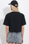 Women's Black Crew Neck Love Printed Jewelled Crop T-Shirt ALC-X11967 - 4