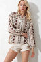 Beige Slit Collar Fully Embroidered Woven Blouse Alc-X11923 - 4