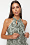 Khaki Printed Special Textured Flexible Knitted Blouse with Lacing Detail TWOSS24BZ00491 - 2