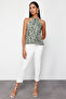 Khaki Printed Special Textured Flexible Knitted Blouse with Lacing Detail TWOSS24BZ00491 - 3