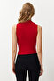 Red Zero Sleeve Gathered Body Fitted Flexible Knitted Blouse TWOSS24BZ00486 - 6