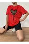 Love Heart Leopard T-Shirt - Red Printed Oversize Crew Neck Short Sleeve T-Shirt - 5