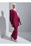Stone and Button Detailed Evening Dress Set - Cherry - - 2
